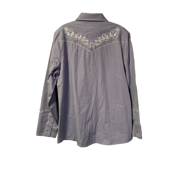 Back in the Saddle Shirt XL Blue Embroidered Flower Pearl Snap Western Cowgirl - Picture 2 of 16